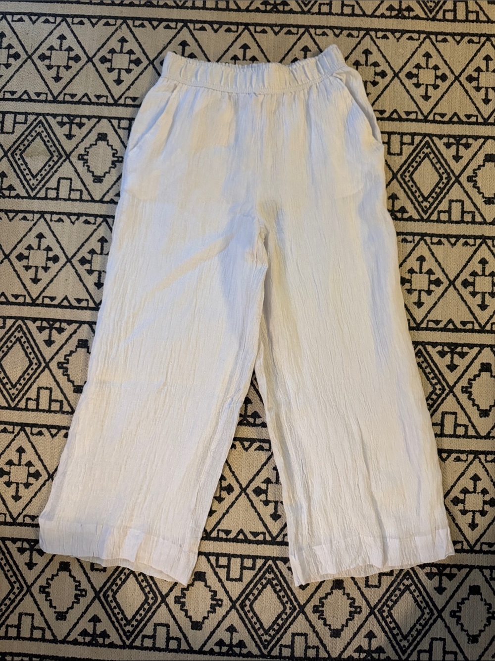 Tahari White Elastic-Waist Wide Leg Linen Pants Fully Lined NWOT